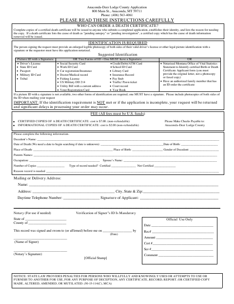 First page of the Death Certificate Request