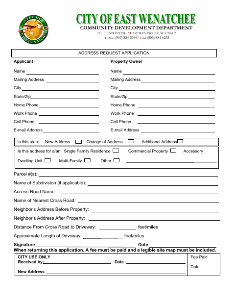 First page of the Address Request Application