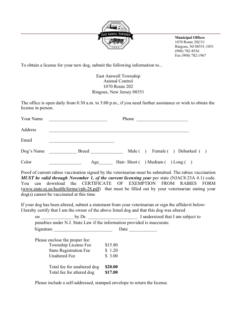 First page of the Dog License Application