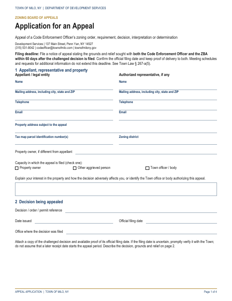 First page of the Application for an Appeal