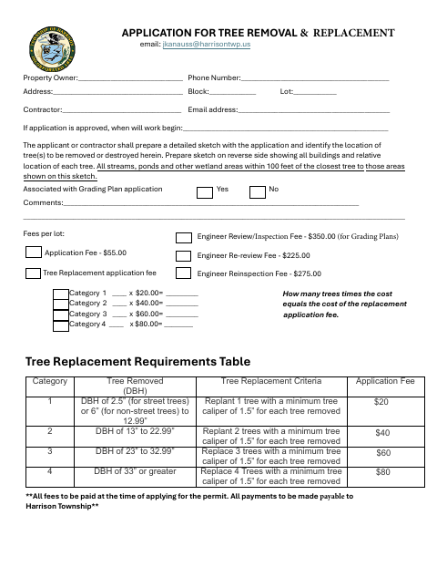 First page of the Application for Tree Removal and Replacement