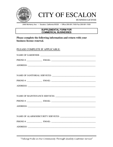 First page of the Supplemental Form for Commercial Businesses