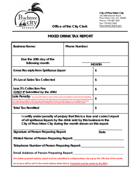 First page of the Mixed Drink Tax Report