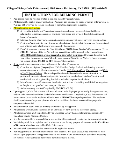 First page of the Building Permit Application