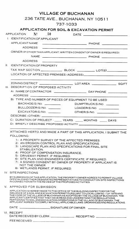 First page of the Soil and Excavation Permit Application