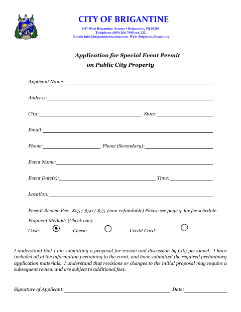First page of the Application for Special Event Permit on Public City Property