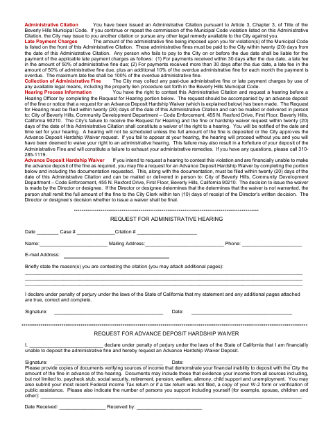 First page of the Administrative Hearing Request