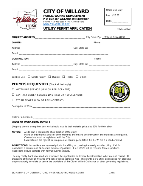 First page of the Utility Permit Application