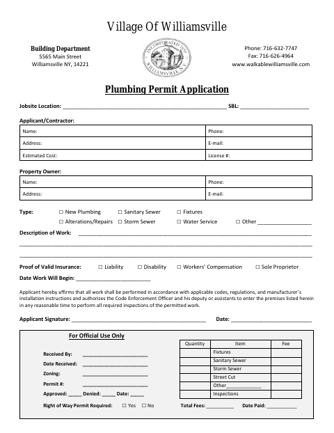 First page of the Plumbing Permit Application
