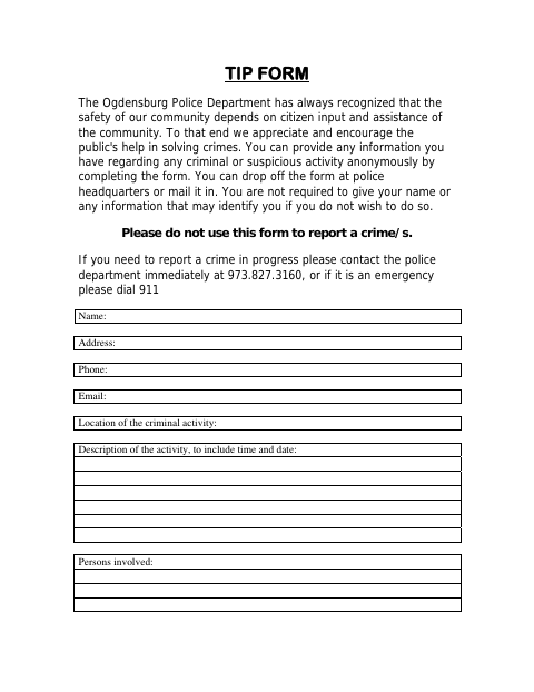 First page of the Tip Form