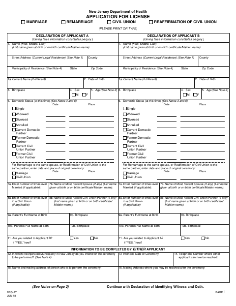 First page of the Marriage License Application