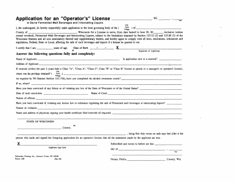 First page of the Operator's License Application