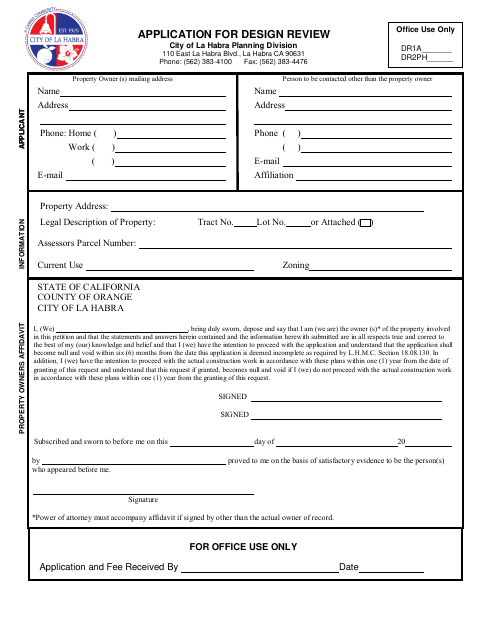 First page of the Design Review Application