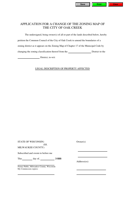 First page of the Change of Zoning Application