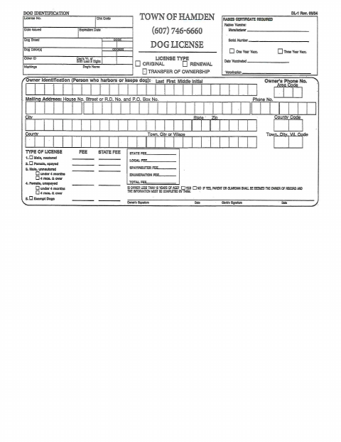 First page of the Dog License Application
