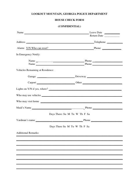 First page of the House Check Form
