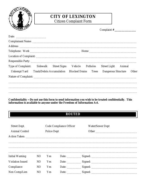 First page of the Citizen Complaint Form