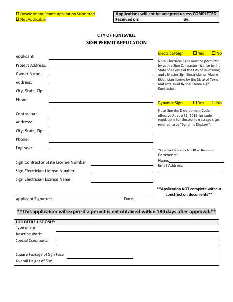 First page of the Sign Permit Application