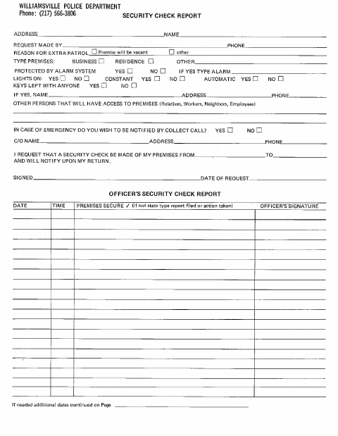 First page of the Vacation Check Form