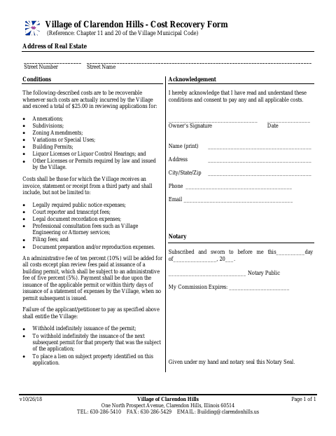 First page of the Cost Recovery Form