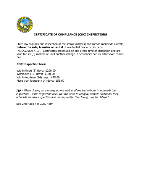 First page of the Certificate of Compliance Application