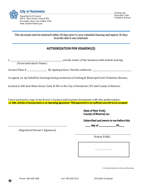 First page of the Authorization for Hearings