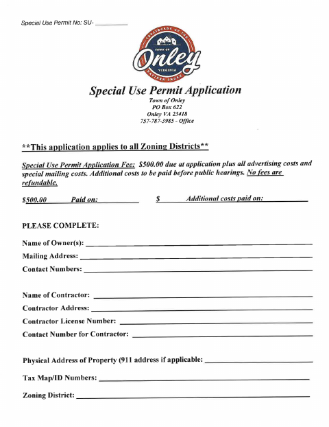 First page of the Special Use Permit Application