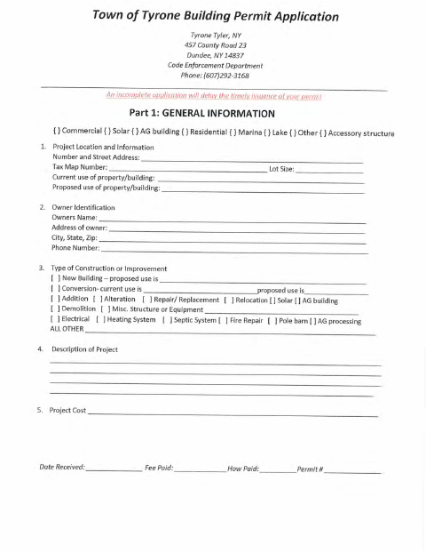 First page of the Building Permit Application