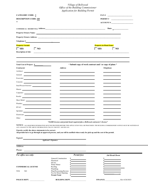 First page of the Application for Building Permit