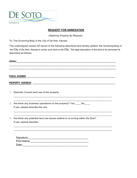 First page of the Annexation Request and Proof of Ownership Affidavit
