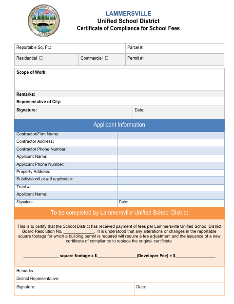 First page of the Certificate of Compliance for School Fees