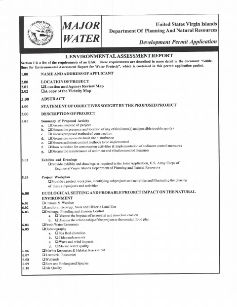 First page of the Major Water Permit Application