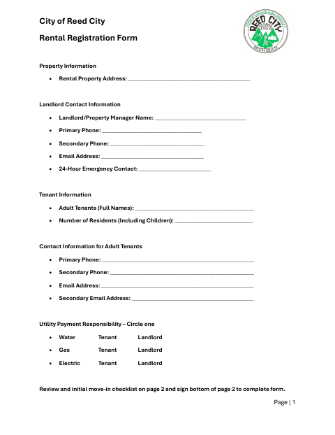 First page of the Rental Registration Form