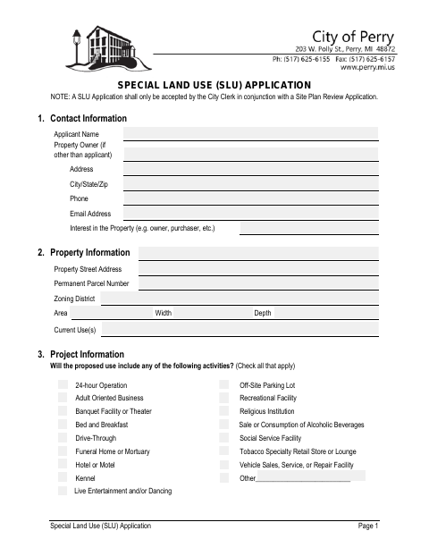 First page of the Special Land Use (SLU) Application