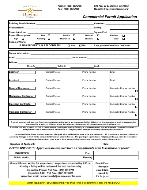 First page of the Commercial Permit Application