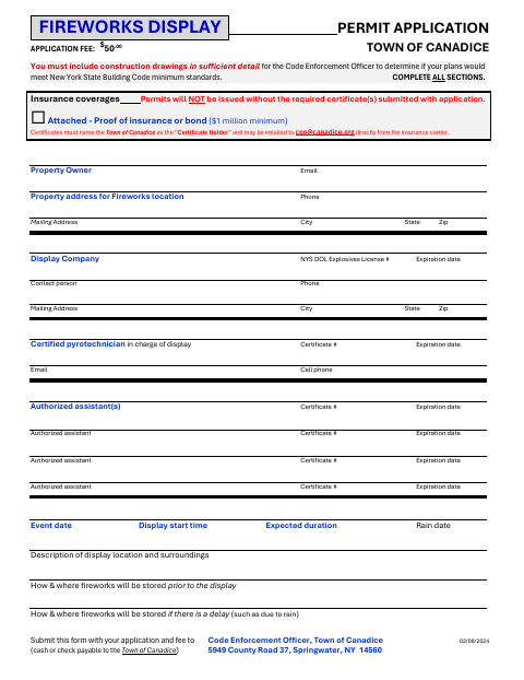 First page of the Fireworks Display Permit Application
