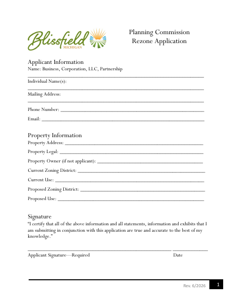 First page of the Rezone Application