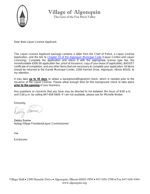 First page of the Liquor License Application