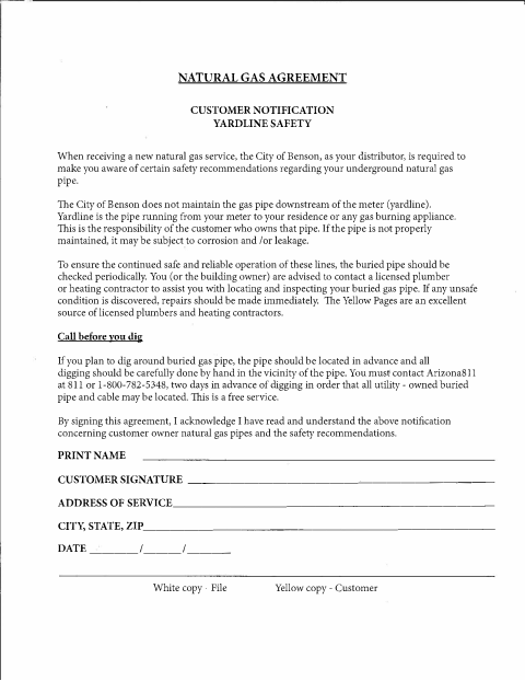 First page of the Natural Gas Agreement