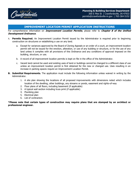First page of the Improvement Location Permit Application
