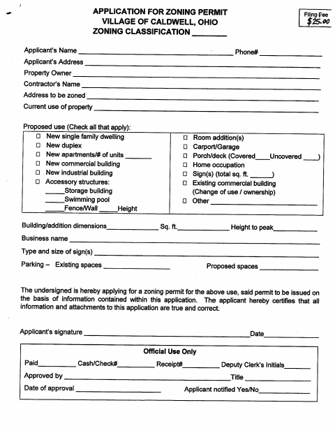 First page of the Zoning Permit Application