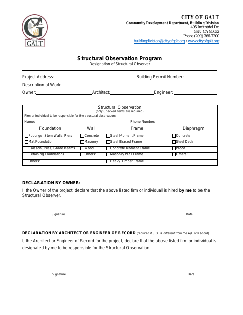 First page of the Structural Observer Designation Form