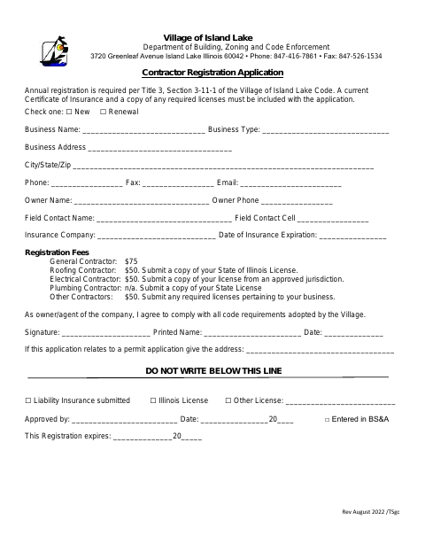 First page of the Contractor Registration Application