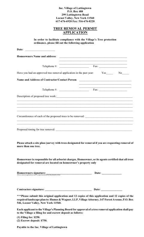 First page of the Tree Removal Permit Application