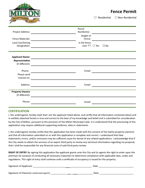 First page of the Fence Permit