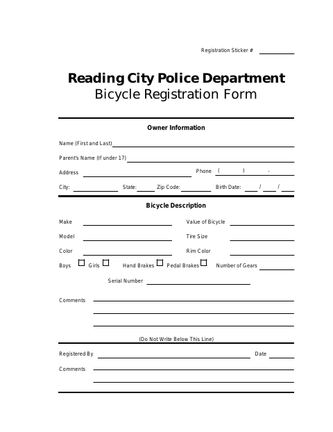 First page of the Bicycle Registration Form