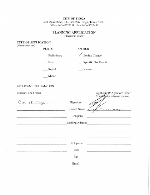 First page of the Planning Application