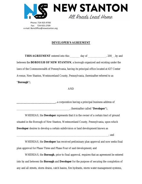 First page of the Developer's Agreement