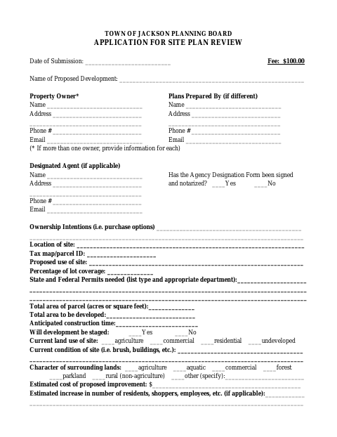First page of the Application for Site Plan Review