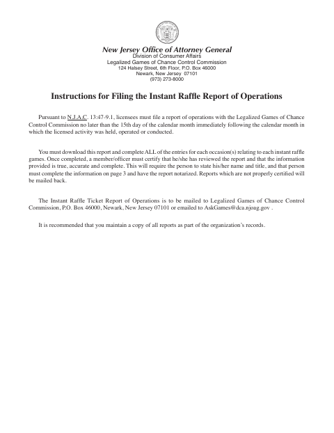 First page of the Instant Raffle Ticket Report of Operations